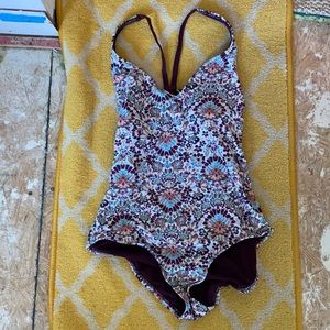 Colorful, floral pattern one piece bathing suit